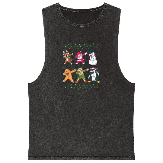 Dabbing Reindeer Santa Snowman Mineral Wash Tank Tops