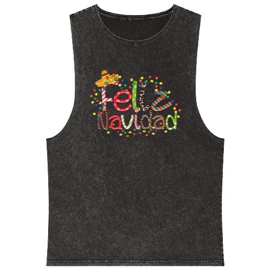 Feliz Navidad Song Christmas Merry Christmas Mineral Wash Tank Tops