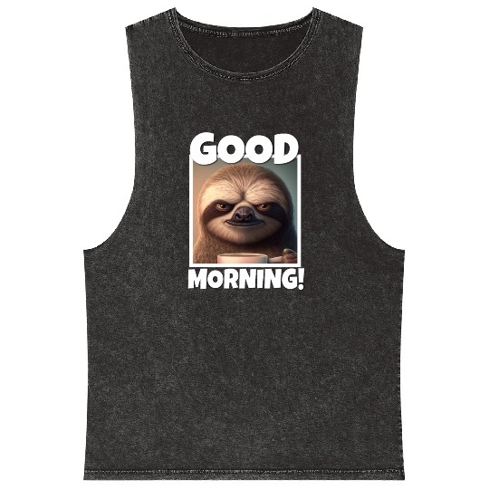 3d Sloth grumpy Coffee I hate people good morning Mineral Wash Tank Tops