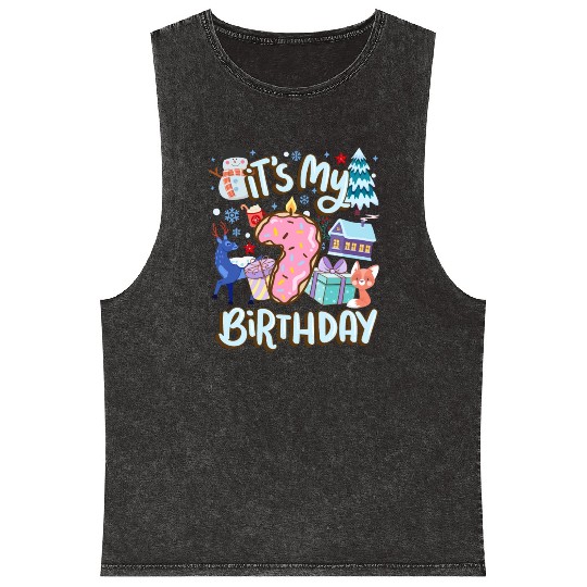 It's My 7 Birthday Snowman Holiday Donut Winter Mineral Wash Tank Tops