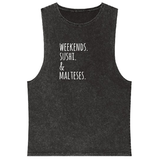 Weekends Sushi And Malteses Mineral Wash Tank Tops