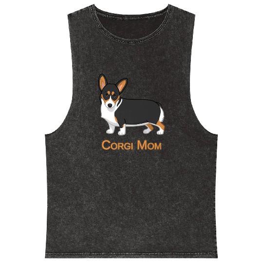 Black Tricolor Cute Pembroke Corgi Mom Dog Lover Mineral Wash Tank Tops