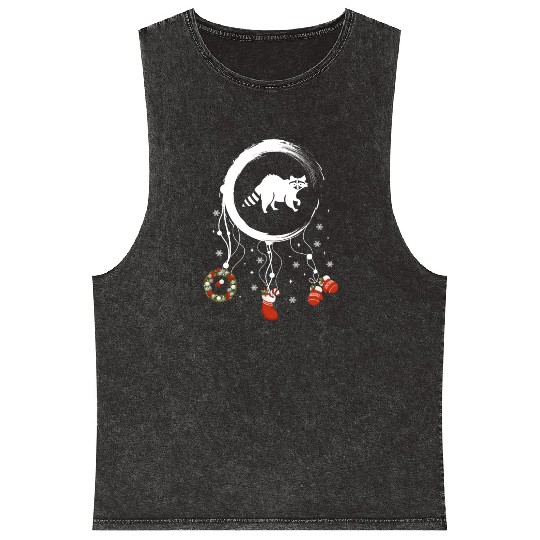 Winter dreamcatcher Christmas Raccoon Mineral Wash Tank Tops