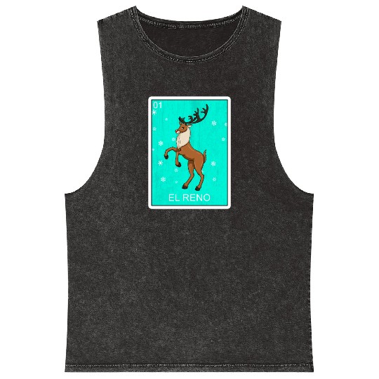 El Reno Reindeer Card Mexican Lottery Christmas Mineral Wash Tank Tops