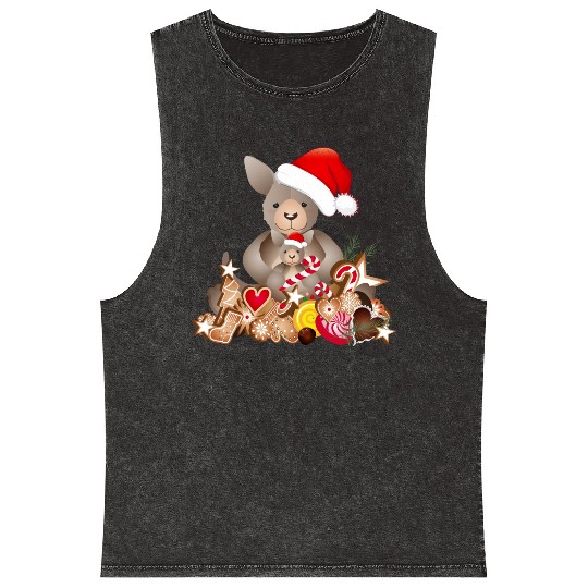 cute kangaroo for christmas with santa hat Mineral Wash Tank Tops