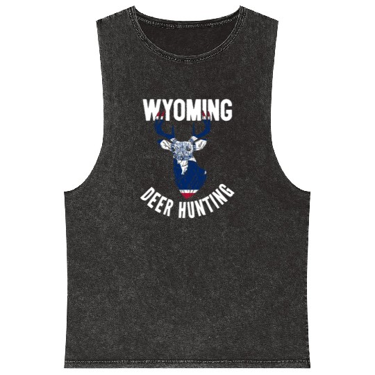 Wyoming Deer Hunting Buck Stag Hunter Mineral Wash Tank Tops