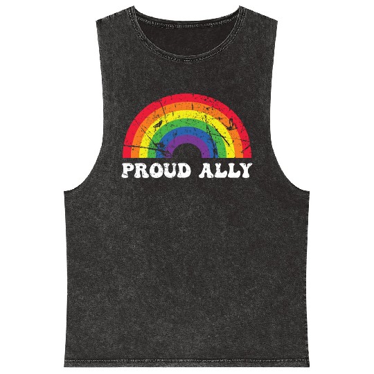 Proud Ally Lgbt Ally Rainbow Pride Month Gay Mineral Wash Tank Tops