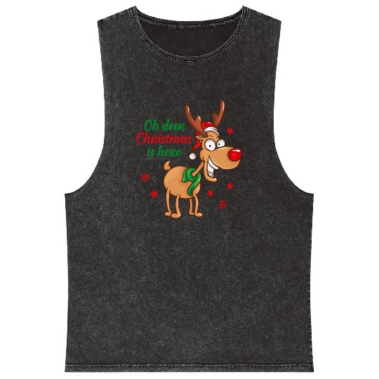 Reindeer Rudolph deer Christmas Is Here Mineral Wash Tank Tops