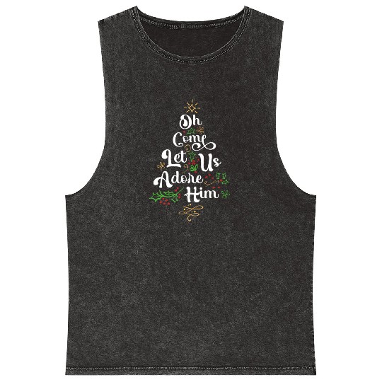 Oh Come Let Us Adore Him Jesus Family Christian Mineral Wash Tank Tops
