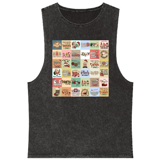 Christmas Patchwork Vintage Pattern Mineral Wash Tank Tops