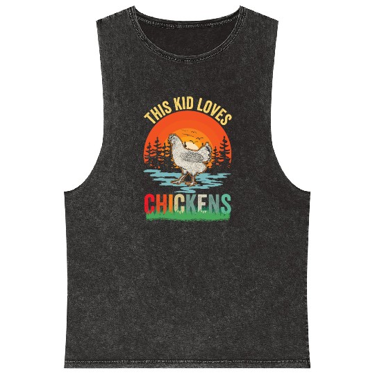 Retro Chicken Lover Farm Animal Kids Mineral Wash Tank Tops