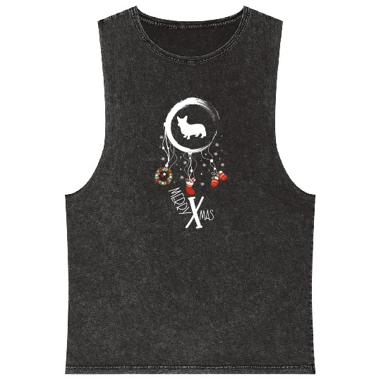 dog dreamcatcher Christmas Corgi Mineral Wash Tank Tops