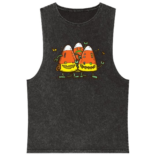 Candy Corn Bots Mineral Wash Tank Tops