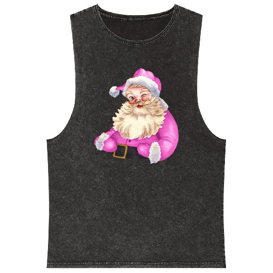 Retro Pink Santa Claus-Retro Pink Santa Claus Wate Mineral Wash Tank Tops