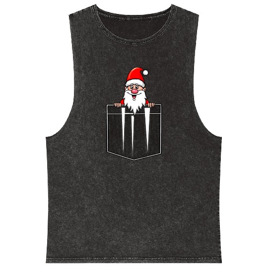 Santa Claus in breast pocket Mineral Wash Tank Tops