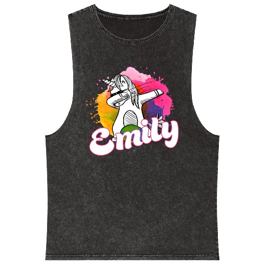 EMILY - Beautiful name with dabbing unicorn Mineral Wash Tank Tops