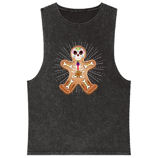 Gingerbread man Sugar Skull decor for Christmas Mineral Wash Tank Tops