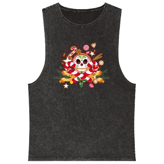 Gingerbread man Sugar Skull decor for Christmas Mineral Wash Tank Tops