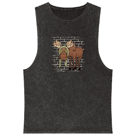 Moose Elk Sunglasses Scarf Mineral Wash Tank Tops