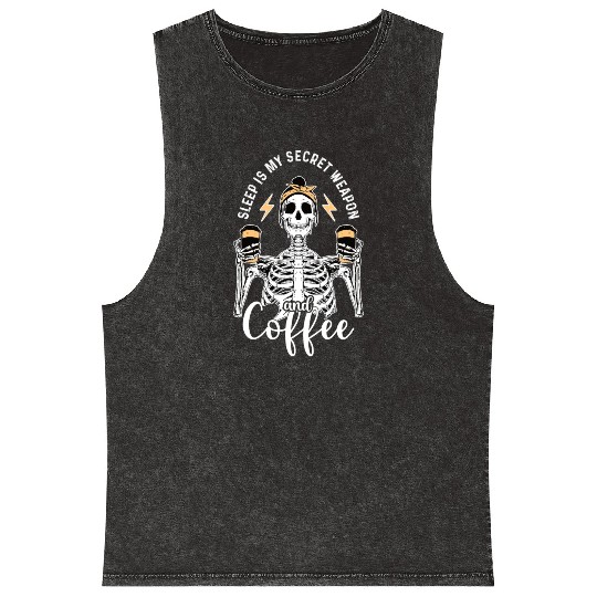 Skeleton Drink Tired Mom needs Coffee Mineral Wash Tank Tops