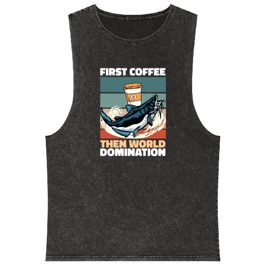 Catfish Fishing Coffee Mineral Wash Tank Tops