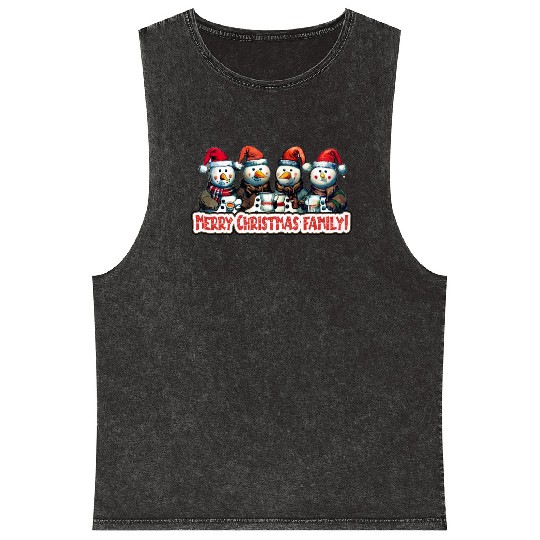 Snowmen in christmas coral, image for end of year, Mineral Wash Tank Tops
