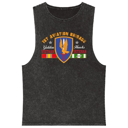 1st Aviation Brigade Vietnam Veteran Golden Hawks Mineral Wash Tank Tops