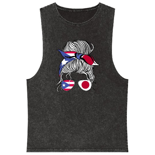 Puerto Rico Flag Japan Grown Women Girl Country Mineral Wash Tank Tops