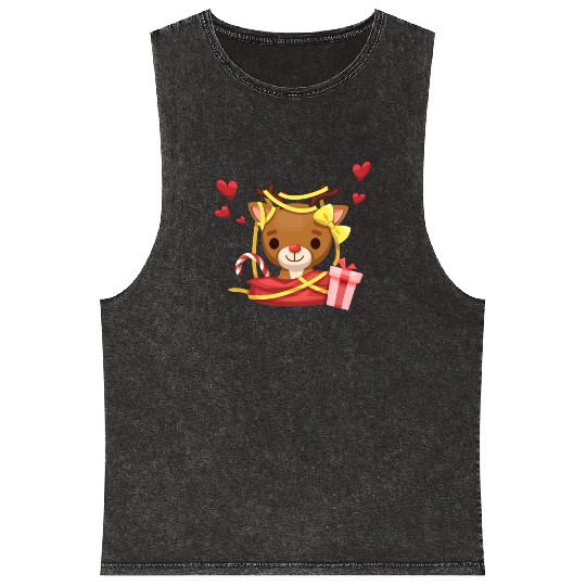 Character santa deer with a variety of poses Mineral Wash Tank Tops