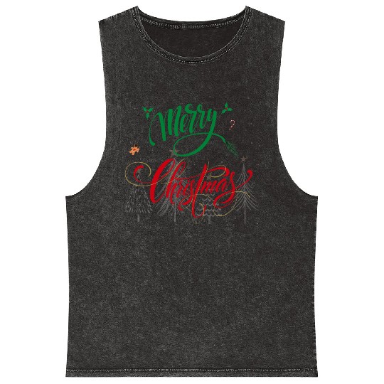 Merry Christmas Mineral Wash Tank Tops Cute Short Sleeve Christmas