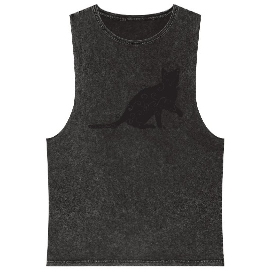 Black magic Cat desk mat , black cat holding on Mineral Wash Tank Tops