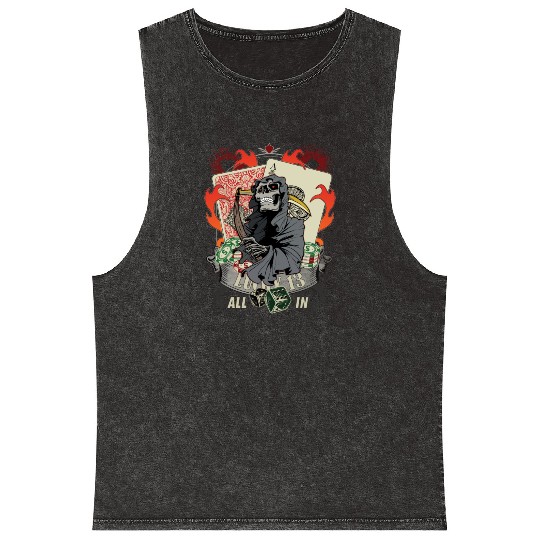 All in Poker Lucky 13 Skull gift Mineral Wash Tank Tops
