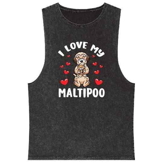 Maltipoo Dog With Stuffed Animal Mineral Wash Tank Tops
