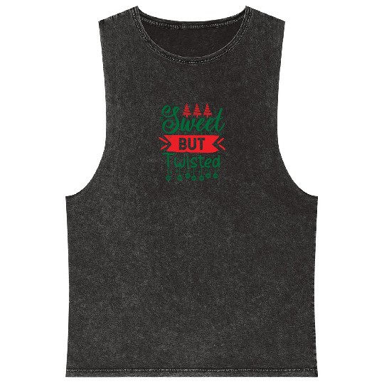 Xmas Christmas Sweet But Twisted Santa Claus Mineral Wash Tank Tops