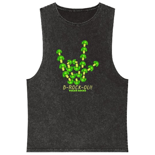 Vegan Rocks, Sign Of Horns With Broccoli, Mineral Wash Tank Tops