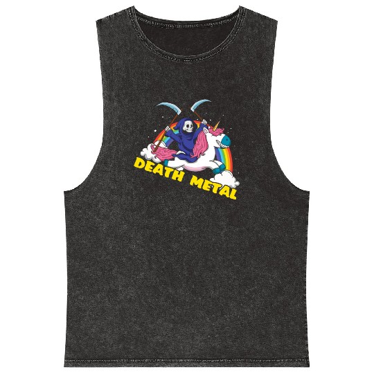 Skeleton Unicorn Rainbow Metal Music Lover Mineral Wash Tank Tops
