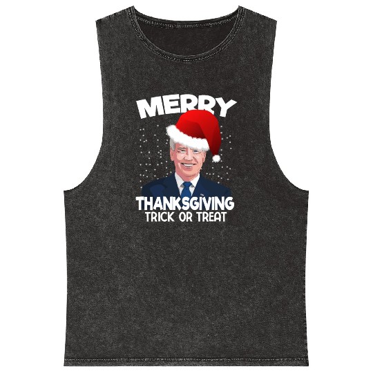 Funny Joe Biden Merry Thanksgiving Trick Or Treat Mineral Wash Tank Tops