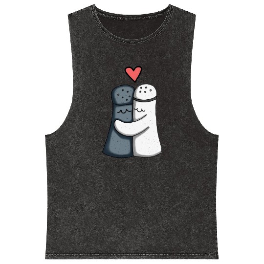 Salt and Pepper Hugging Love : Funny illustration Mineral Wash Tank Tops