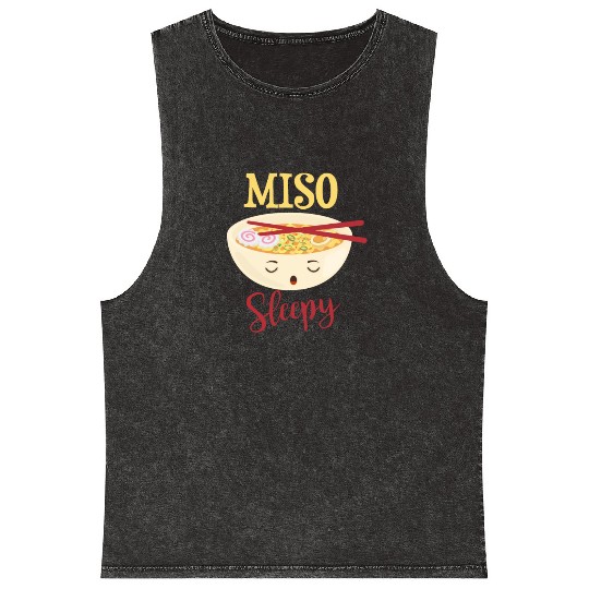 Miso sleepy funny sushi soup motif Mineral Wash Tank Tops