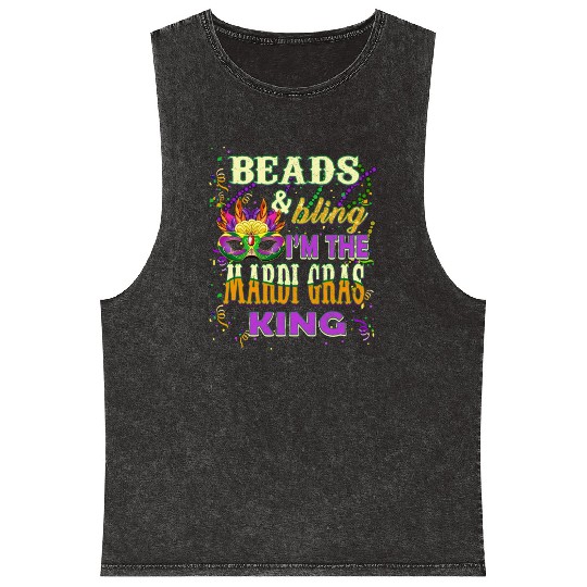 Beads and Bling I'm The Mardi Gras King Mineral Wash Tank Tops