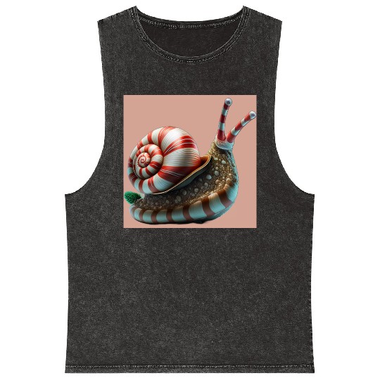 Candy Cane Christmas red and white striped Snail Mineral Wash Tank Tops
