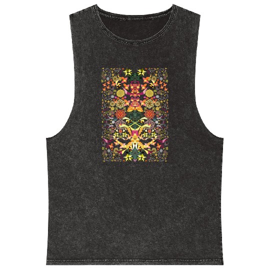 BLACK LIGHT JUNGLE OF JOY 7 Fitted V Neck Mineral Wash Tank Tops