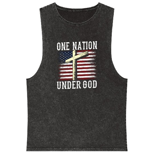 One Nation Under God America US USA American Mineral Wash Tank Tops