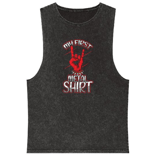 Metal Kid Rocker Sign Rock Hand First Metal Mineral Wash Tank Tops