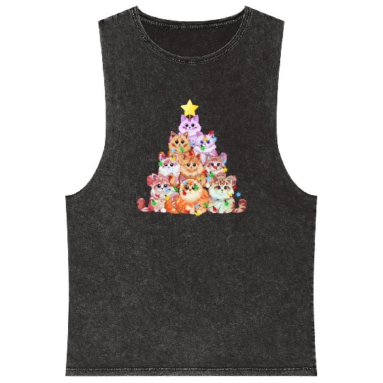 Cats tangled in Christmas Lights - Cat Christmas Mineral Wash Tank Tops