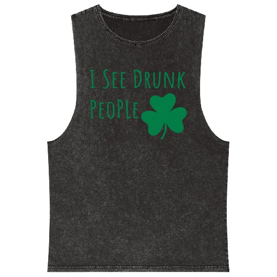 Saint Patricks Day Funny I See Drunk People Shamro Mineral Wash Tank Tops