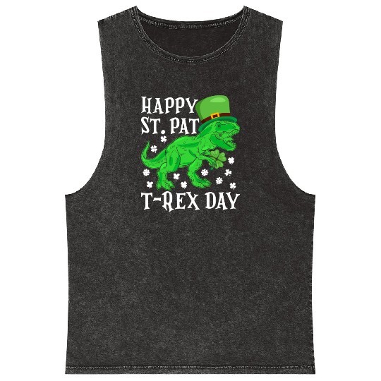 Happy St Pat Trex Day Dino St Patricks Day Toddler Mineral Wash Tank Tops