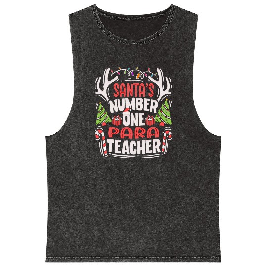 Santas Number One Para Teacher Christmas Mineral Wash Tank Tops