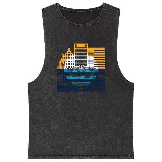 Milwaukee Skyline Squared Milwaukee Peoples Flag D Mineral Wash Tank Tops