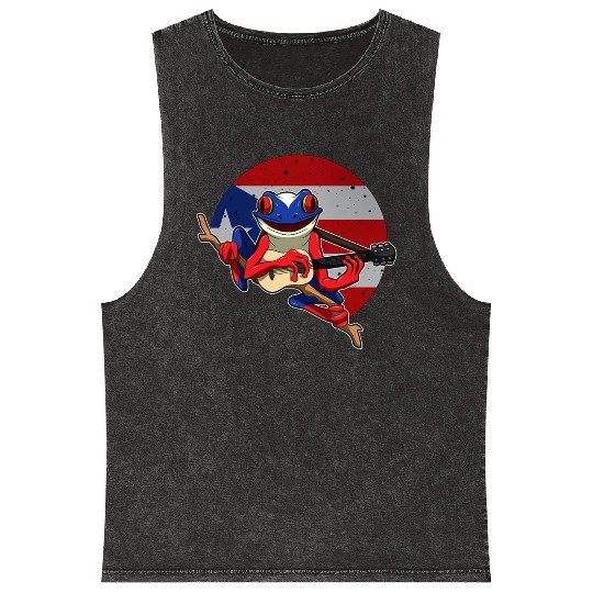Guitar Playing Coqui Frog Puerto Rico Animal Mineral Wash Tank Tops